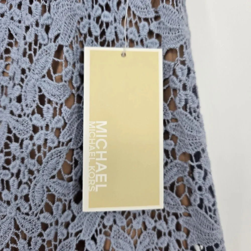 NWT $195 Michael Kors Womens Size 4 Blue Floral Lace Lined Midi Skirt Spring - Picture 3 of 10